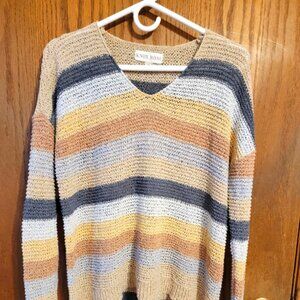 Knox Rose Stripped V-Neck Sweater Size Medium